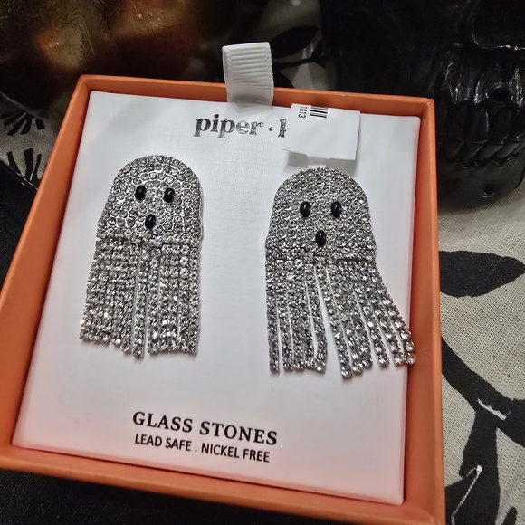 Piper + K Silver Crystal Ghost Earrings Halloween - Picture 3 of 4
